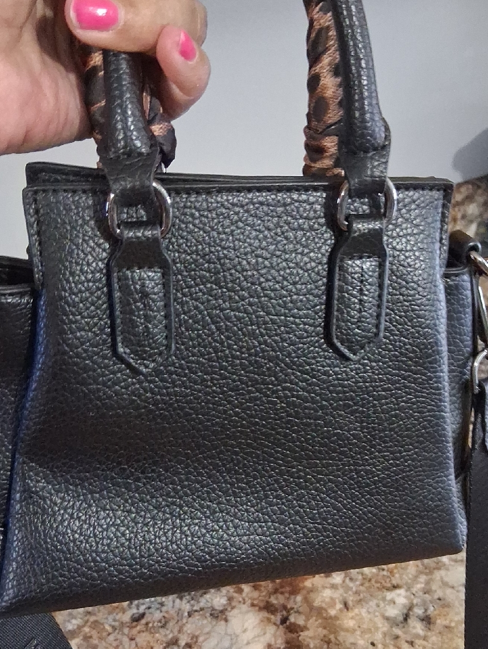 Steve Madden Black Mini Satchel with Leopard-Print Scarf - Picture 5 of 5